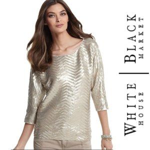 White House Black Market Zig Zag Sequin Dolman Shirt Top Size Small NWT